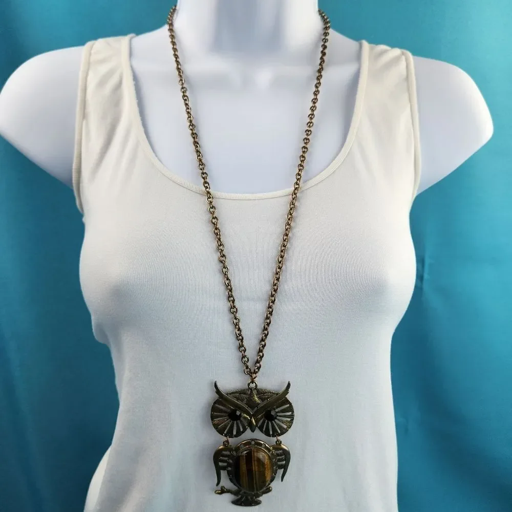 🔺️Tigers Eye Owl Pendant Necklace
